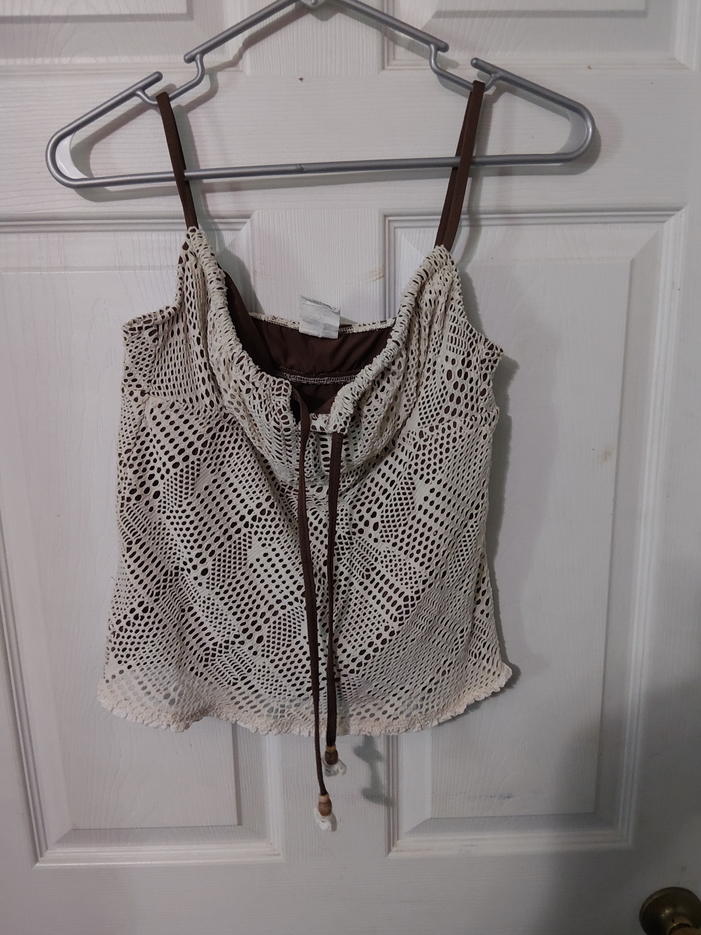 Lucky Brand Cream Crochet Overlay Spaghetti Strap Tank with Brown Lining